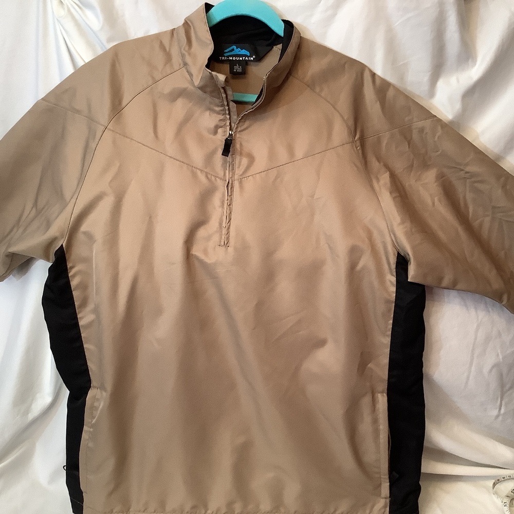 EUC Tri-Mountain Mens 3/4 zipper shirt‎ camel black large outdoor
